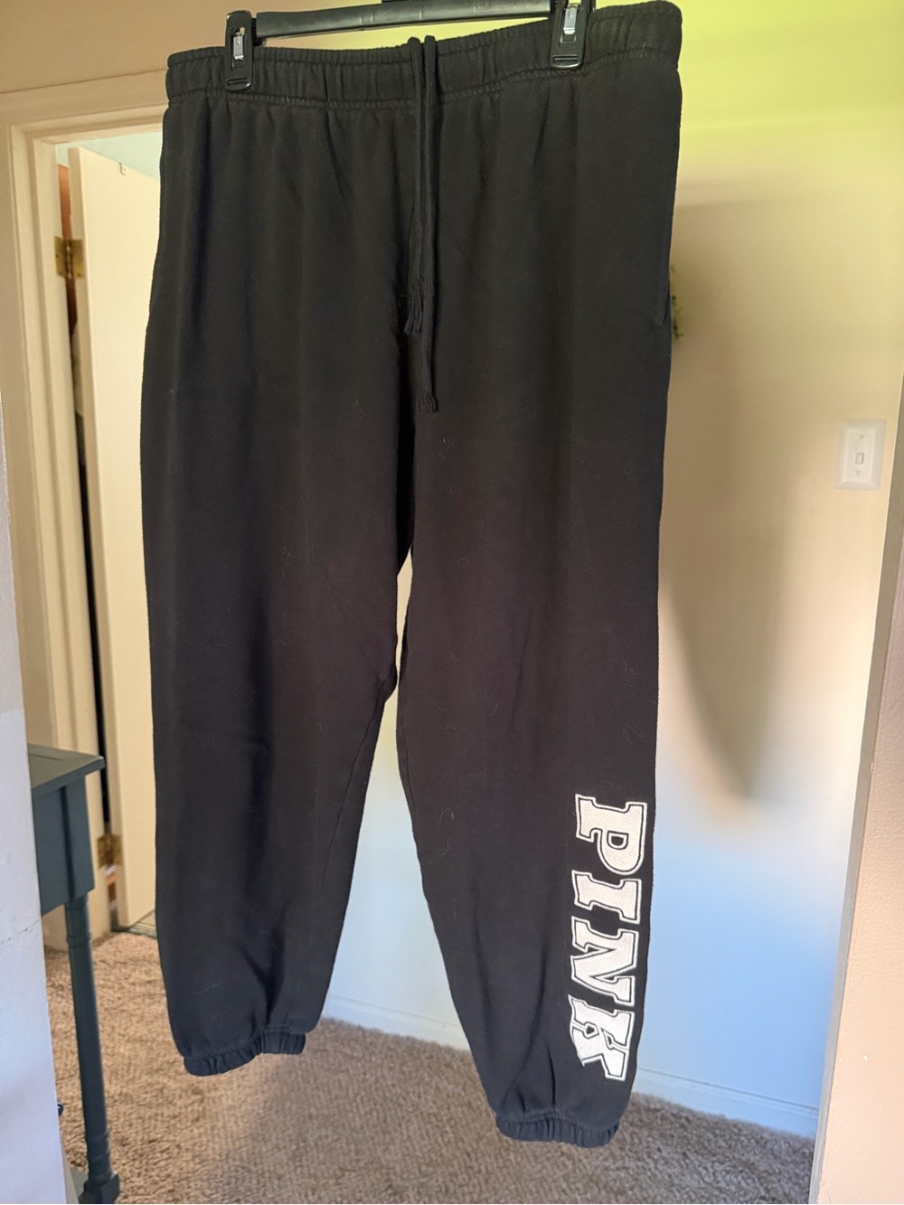 PINK Victoria's Secret Black Womans Fleece Joggers with Side Logo xl